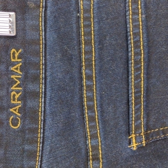 Carmar Blue Dark Wash Five Pocket Mid Rise Ripped Distressed Skinny Jeans - Picture 12 of 12